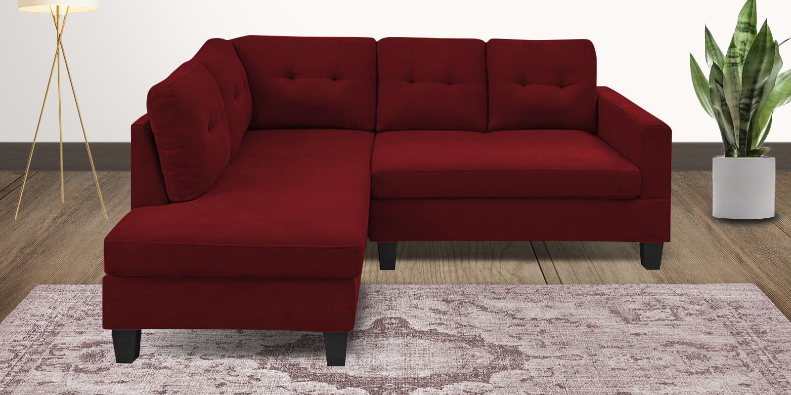 Thomas Fabric RHS Sectional Sofa (2+Lounger) in Blood Maroon Colour