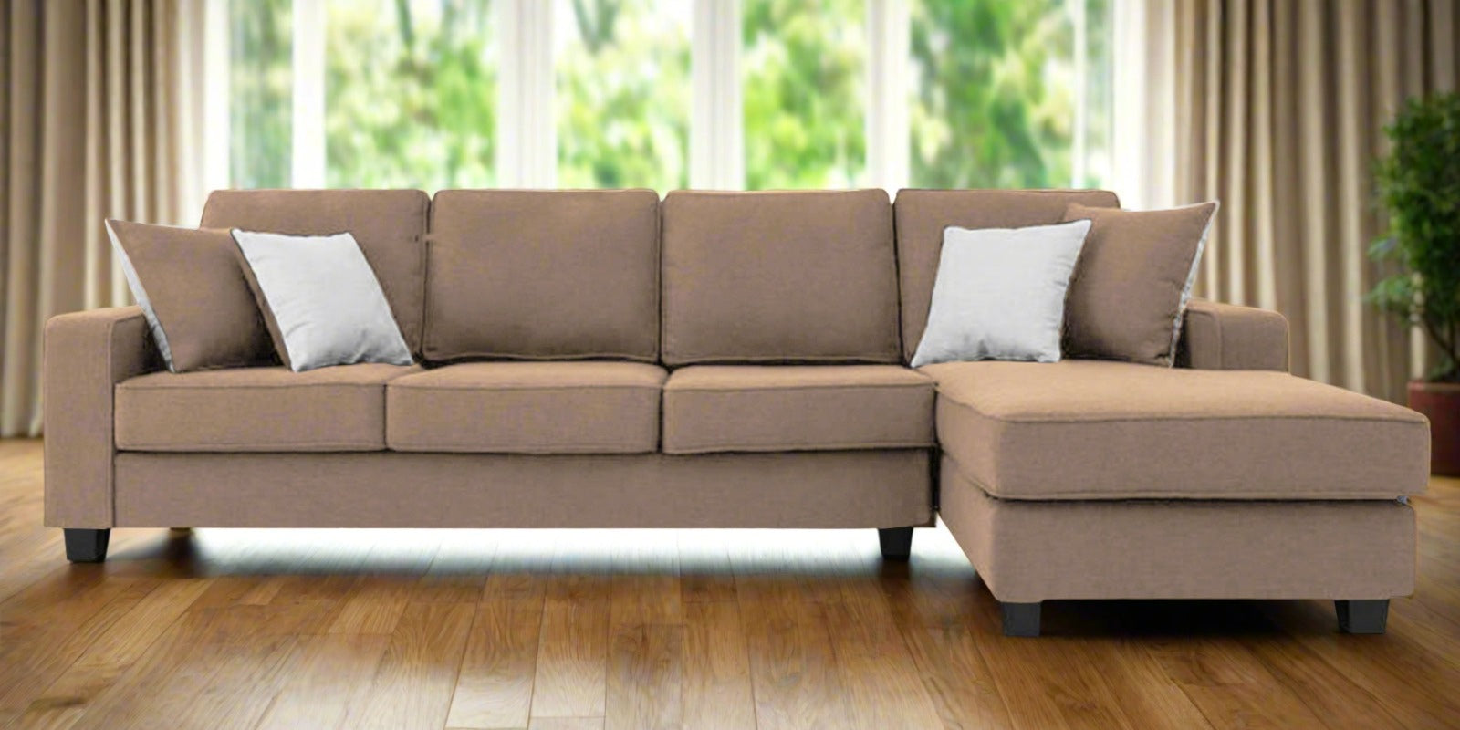 Ladybug Fabric LHS Sectional Sofa (3+Lounger) In Cookie Beige Colour