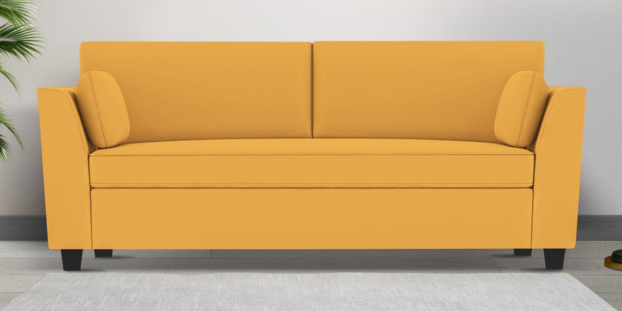 Bristo Velvet 3 Seater Sofa In Turmeric Yellow Colour With Storage - Febonic Living