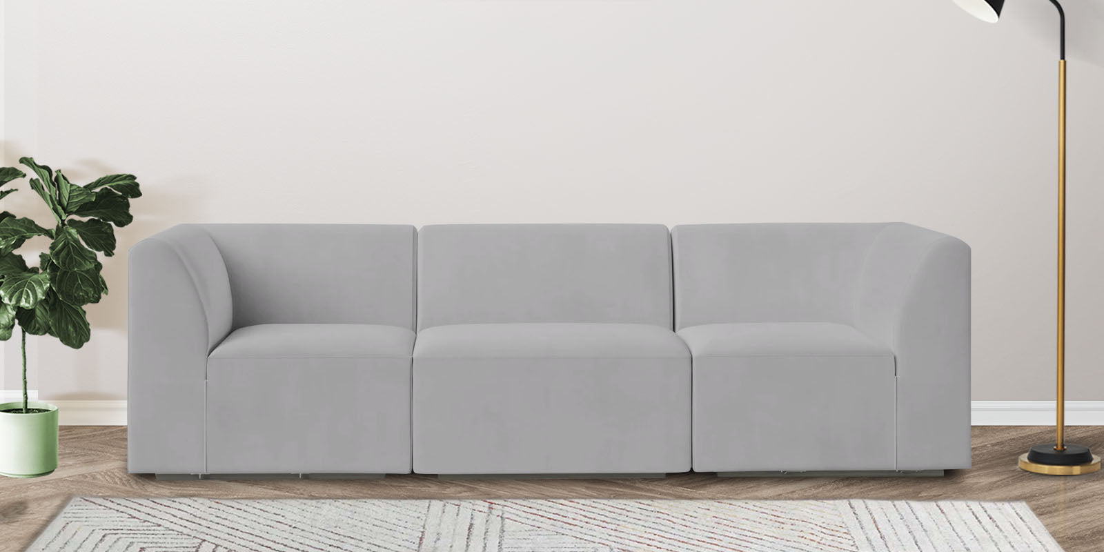 Bufa Velvet 3 Seater Sofa in Light Grey Colour