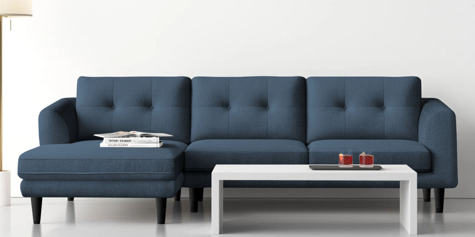 Natasha Velvet RHS Sectional Sofa (3+Lounger) in Oxford Blue Colour