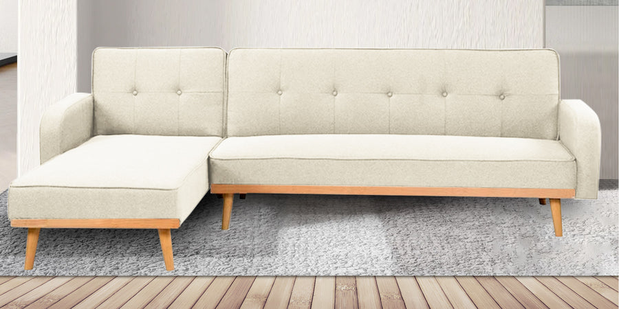 Zuno Fabric Rhs Convertible Sofa Cum Bed In Ivory Cream Colour - Febonic Living