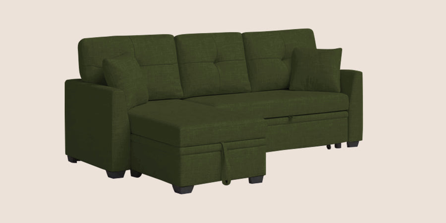 Jody Fabric 3 Seater Pull Out Sofa Cum Bed In Olive Green Colour With Storage - Febonic Living