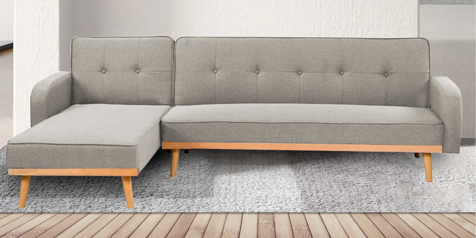 Zuno Fabric RHS Sectional + Sofa Cum Bed In Ash Grey Colour