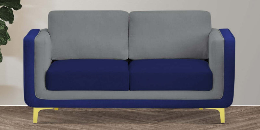 Visky Velvet 2 Seater Sofa In Pearl Grey And Indigo Blue Colour - Febonic Living