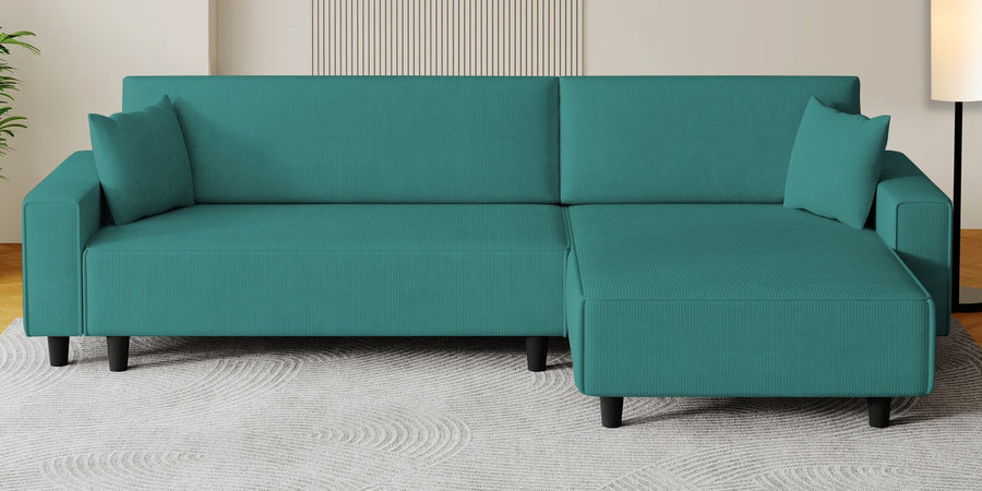 Peach Fabric Lhs 6 Seater Sofa Cum Bed With Storage In Sea Green Colour - Febonic Living
