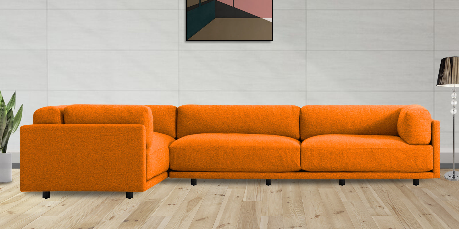 Nixon Fabric 6 Seater RHS Sectional Sofa In Vivid Orange Colour