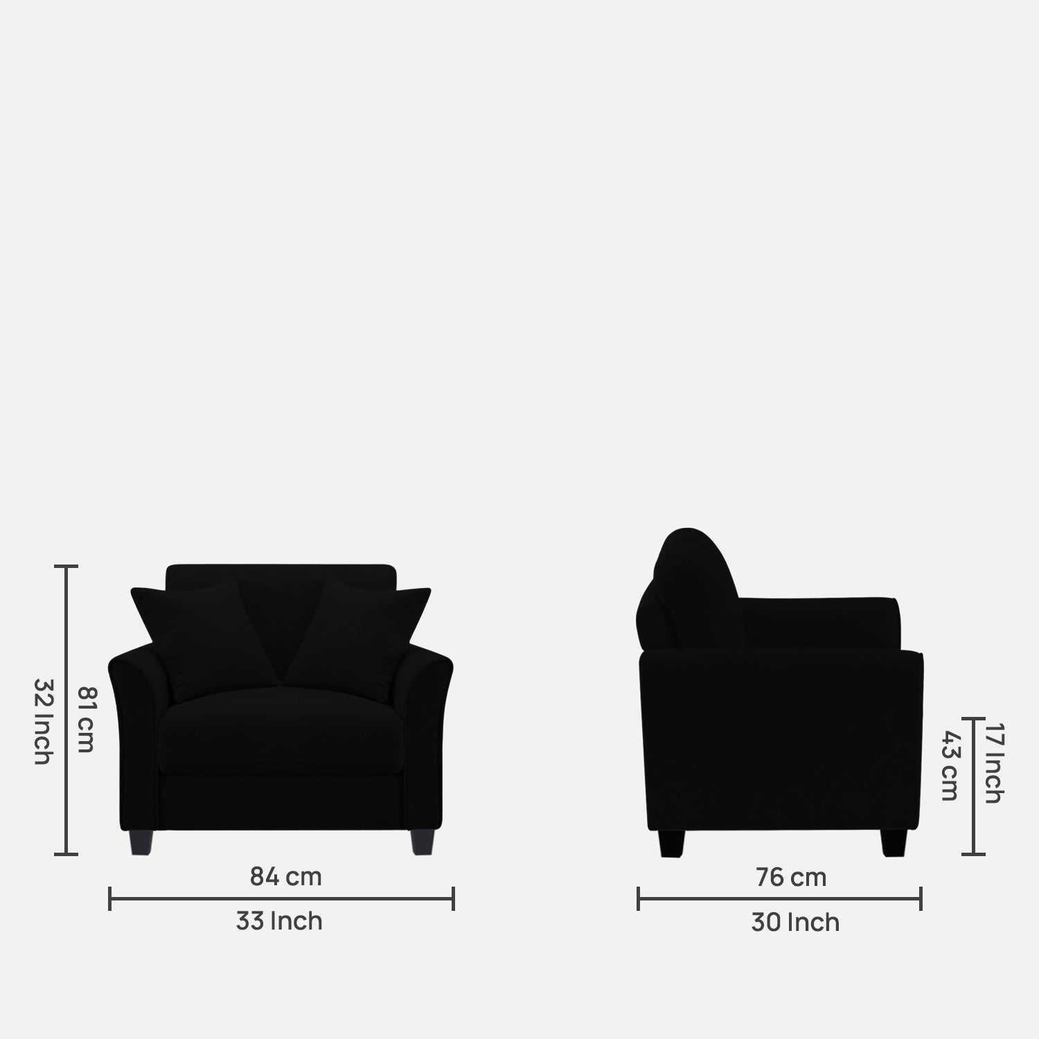 Daroo Velvet 1 Seater Sofa In Adam Black Colour