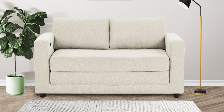 Roman Fabric 3 Seater Foldable Sofa Cum Bed In Ivory Cream Colour With Usb Port - Febonic Living