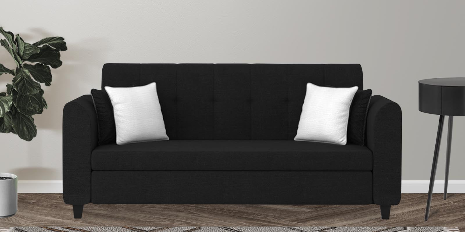 Denmark Fabric 3 Seater Sofa in Zed Black Colour