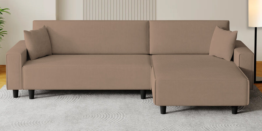 Peach Fabric Lhs 6 Seater Sofa Cum Bed With Storage In Cookie Beige Colour - Febonic Living