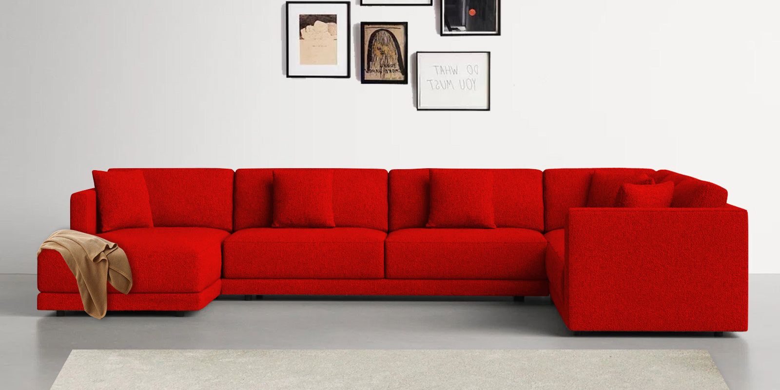 Carlin Fabric RHS 8 Seater Sectional Sofa In Ruby Red Colour