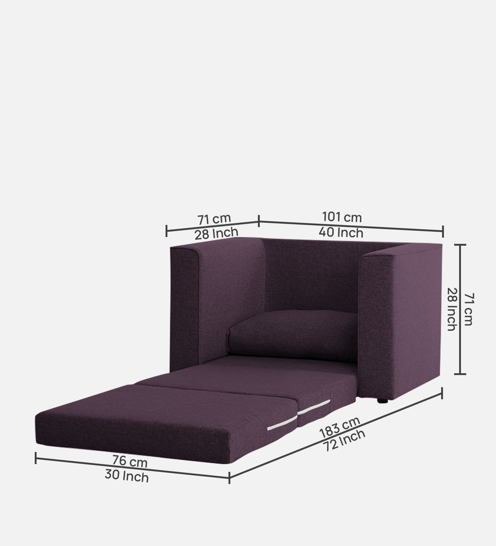 Kenia Fabric 1 Seater Convertible Sofa Cum Bed in Greek Purple Colour