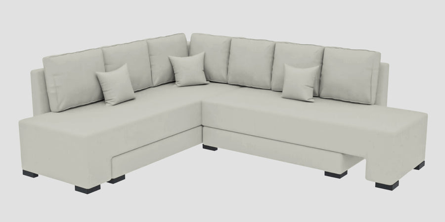 Corby Velvet Lhs 6 Seater Convertible Sofa Cum Bed In Bone Grey Colour - Febonic Living