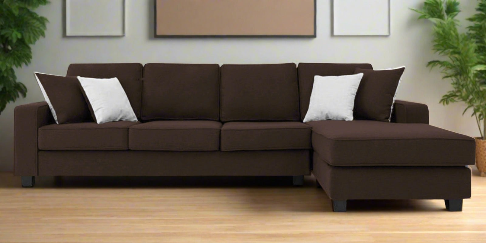 Ladybug Fabric LHS Sectional Sofa (3+Lounger) In Coffee Brown Colour