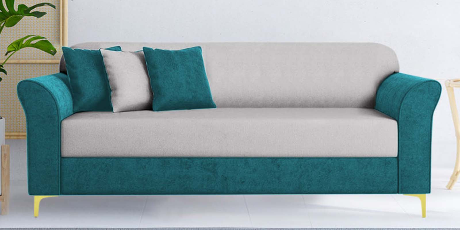 Jordan Velvet 3 Seater Sofa in PineGreen-Concreate Grey Colour