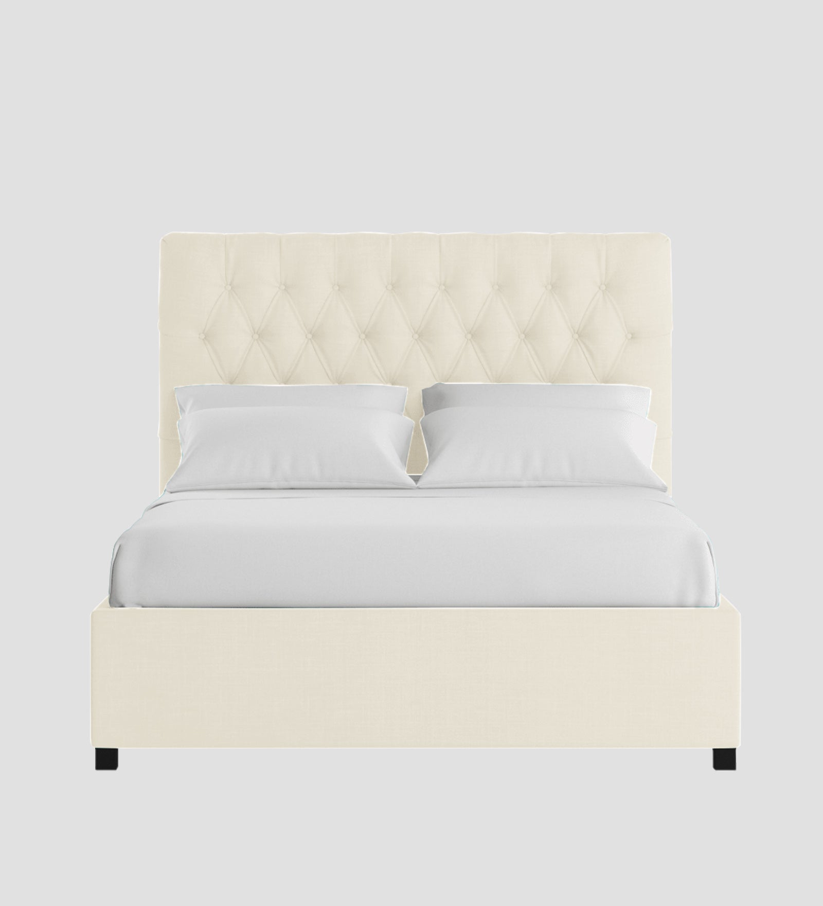 Isko Fabric King Size Bed In Ivory Cream Colour With Storage Box - Febonic Living