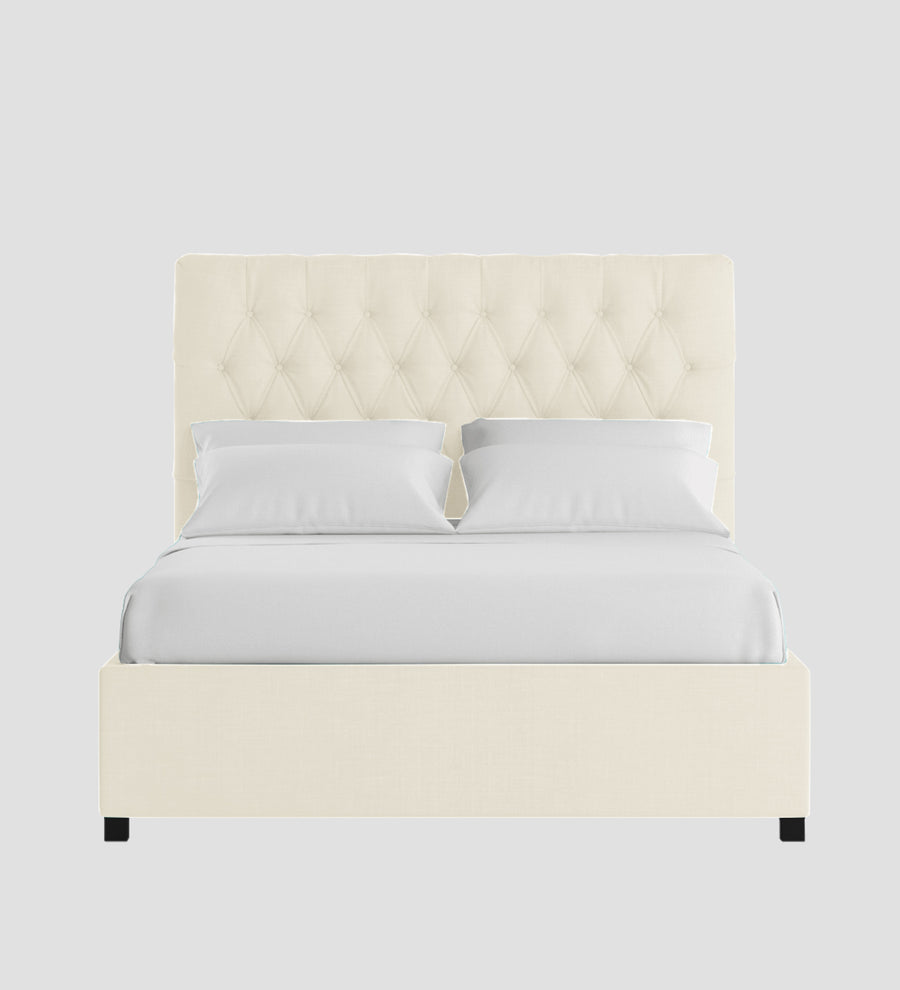 Isko Fabric Upholstered King Size Bed In Ivory Cream Colour With Box Storage - Febonic Living