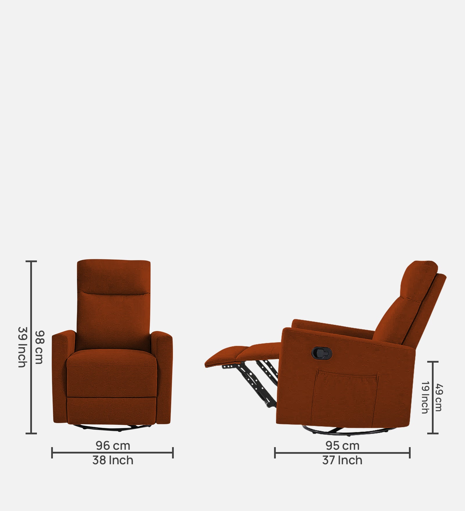 Zura Fabric Manual 1 Seater Recliner In Burnt Orange Colour