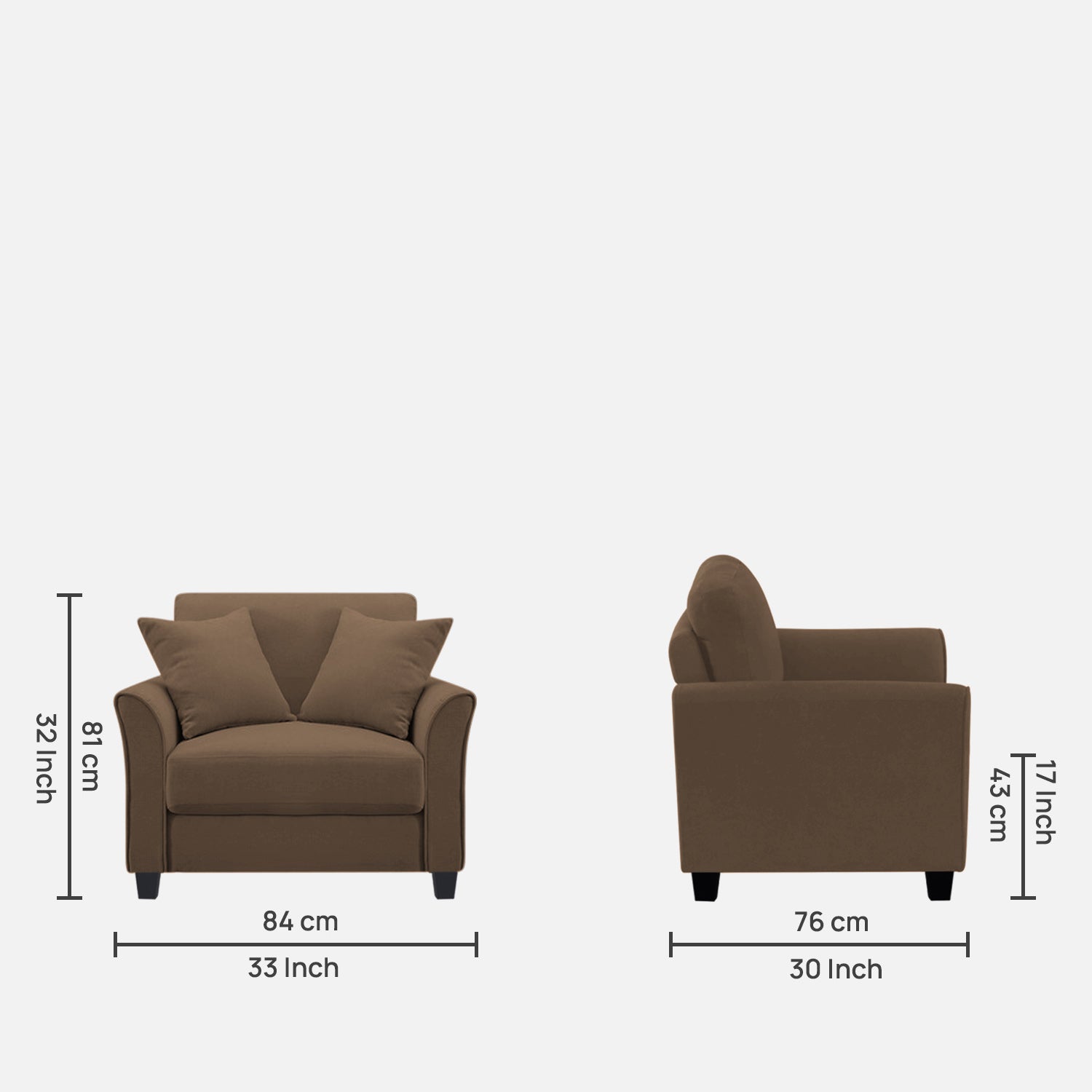 Daroo Velvet 1 Seater Sofa In Mocha Mouse Colour