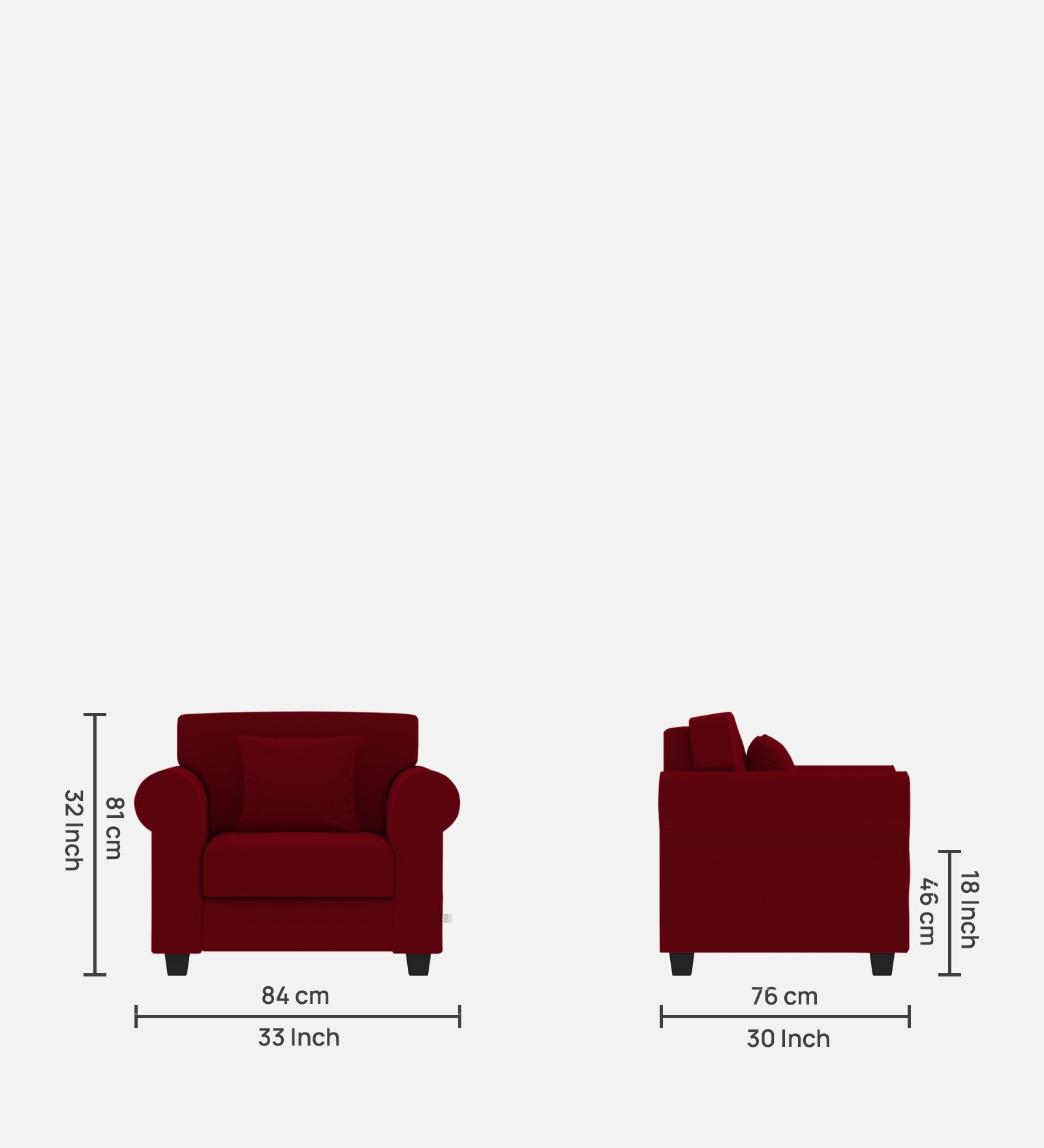 Numonk Velvet 1 Seater Sofa in Cherry Red Colour