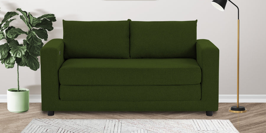 Roman Fabric 3 Seater Foldable Sofa Cum Bed In Olive Green Colour With Usb Port - Febonic Living