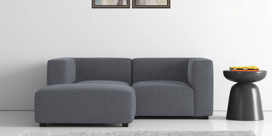 Dora Velvet Rhs Sectional Sofa 2 Ottoman Lounger In Pubble Grey Colour - Febonic Living