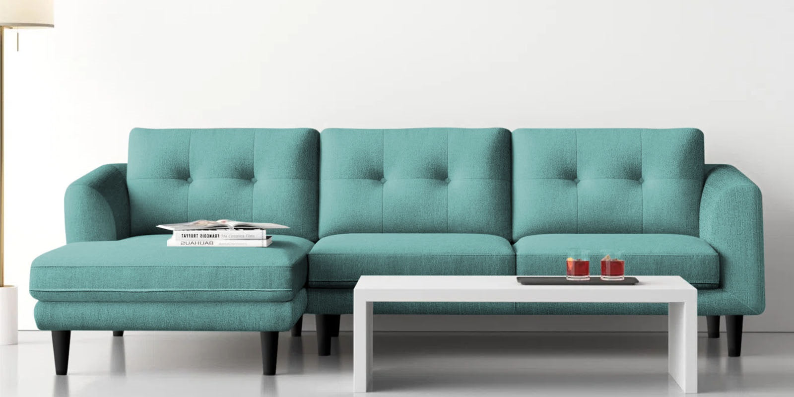 Natasha Velvet RHS Sectional Sofa (3+Lounger) in Barmunda Aqua Colour