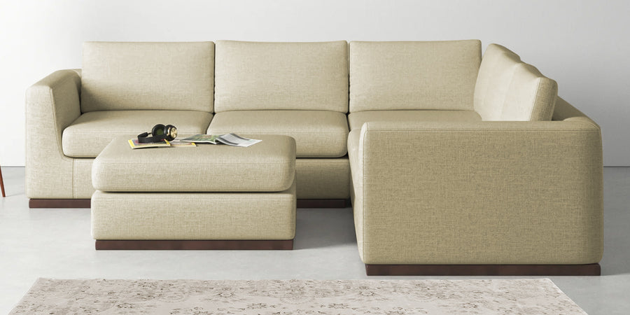 Freedom Velvet 6 Seater Rhs Corner Sofa In Warm White Colour With Ottoman - Febonic Living