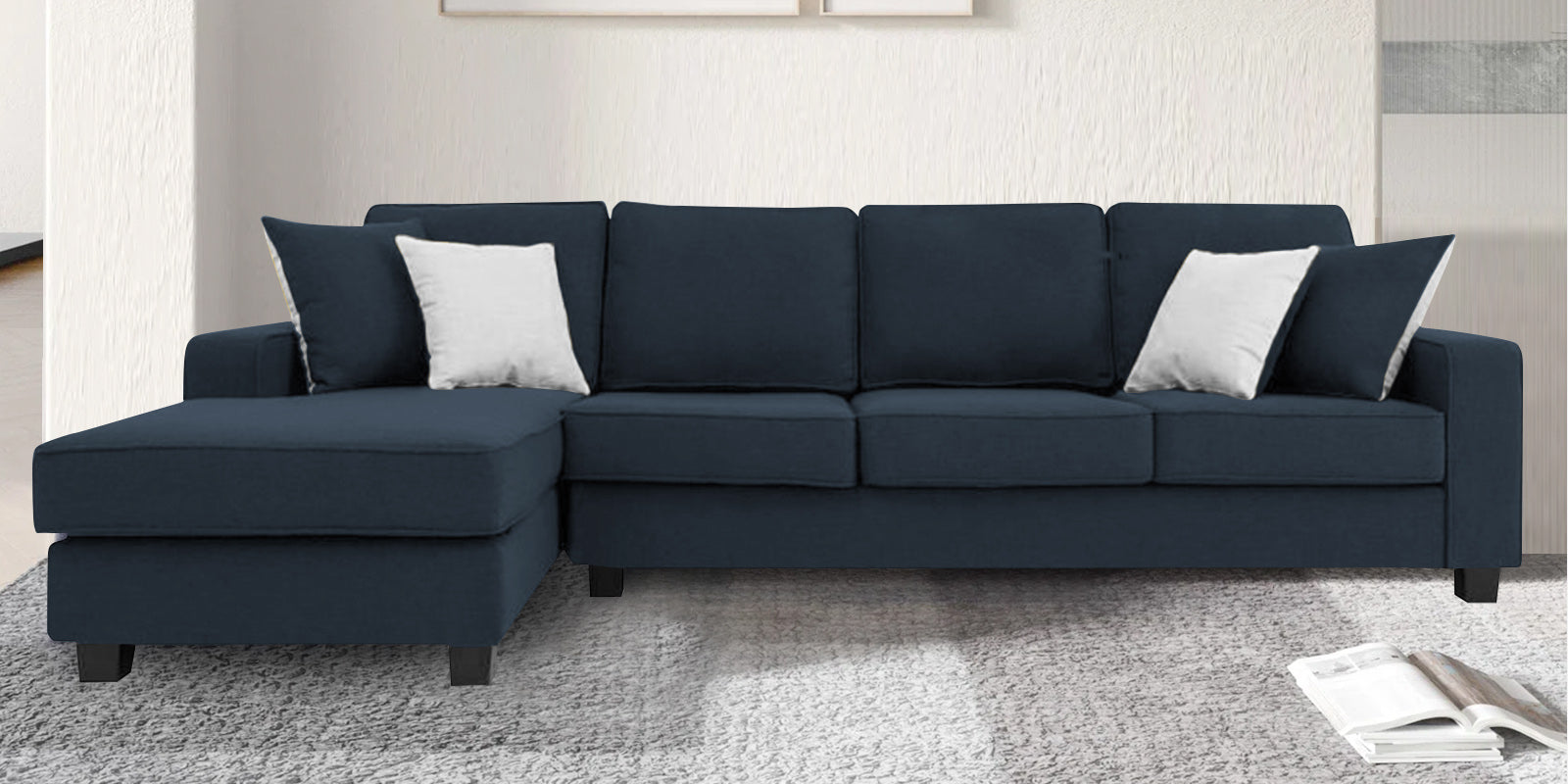 Ladybug Fabric RHS Sectional Sofa (3+Lounger) In Denim Blue Colour