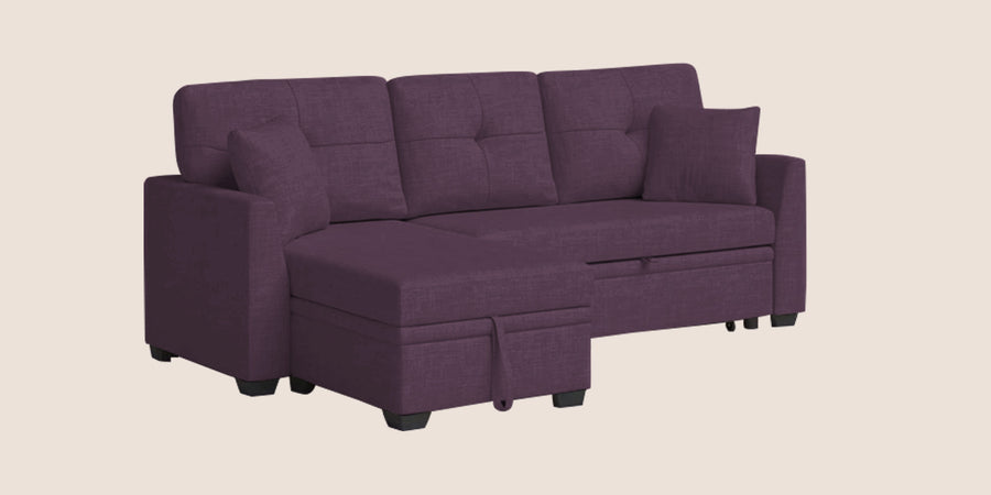 Jody Fabric 3 Seater Pull Out Sofa Cum Bed In Greek Purple Colour With Storage - Febonic Living