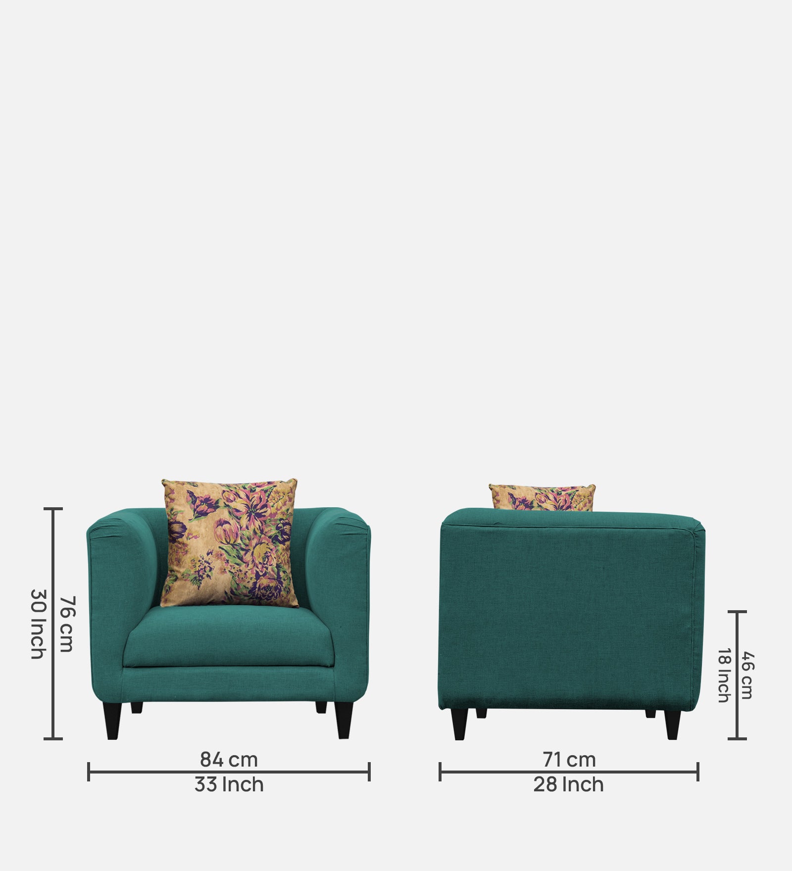 Niki Fabric 1 Seater Sofa in Sea Green Colour