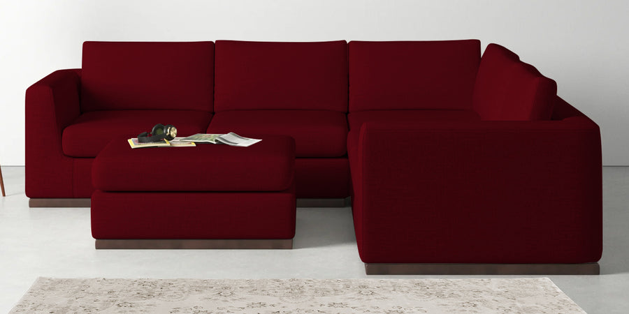 Freedom Velvet 6 Seater Rhs Corner Sofa In Cherry Red Colour With Ottoman - Febonic Living