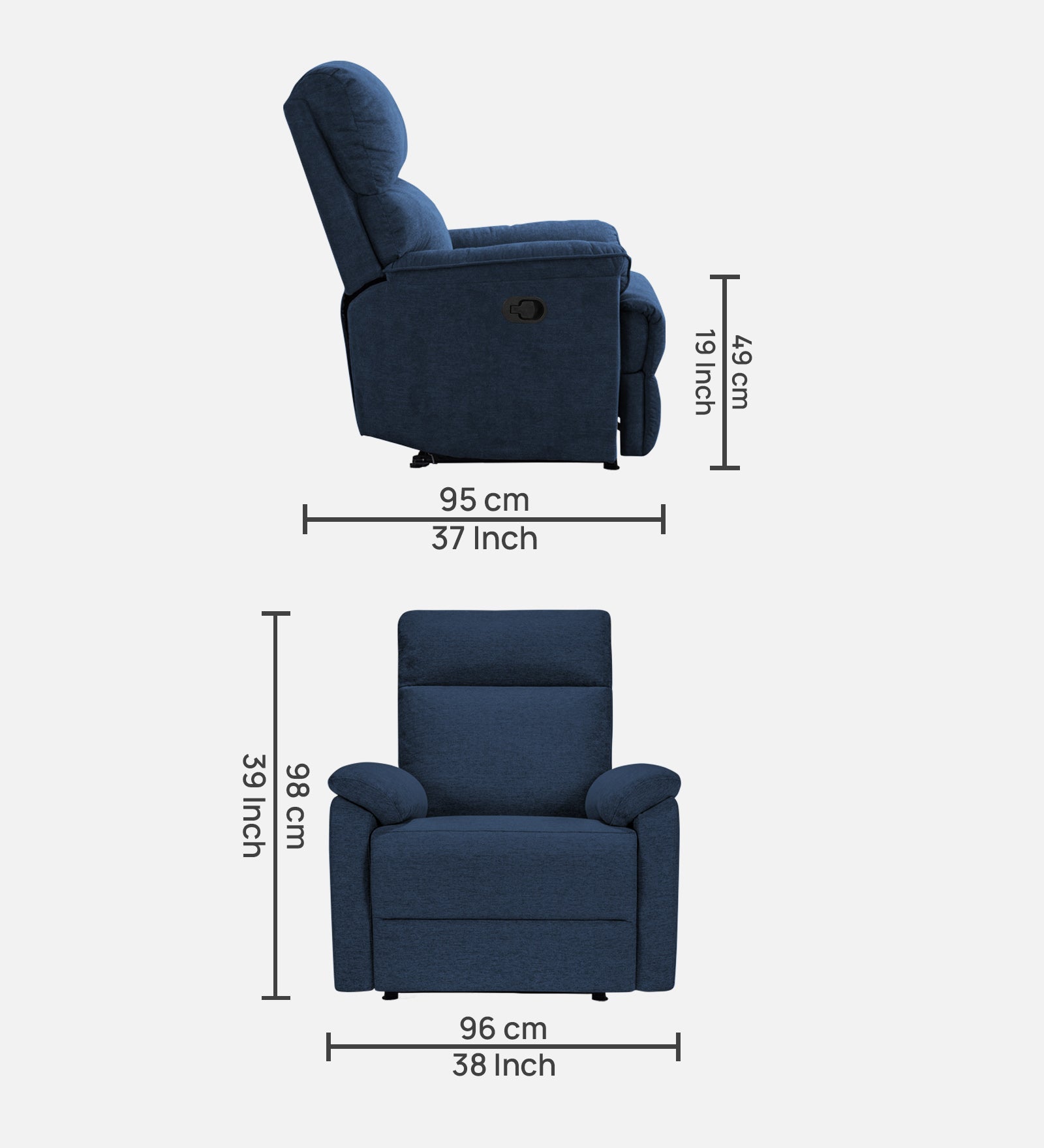 Abby Fabric Manual 1 Seater Recliner In Denim Blue Colour