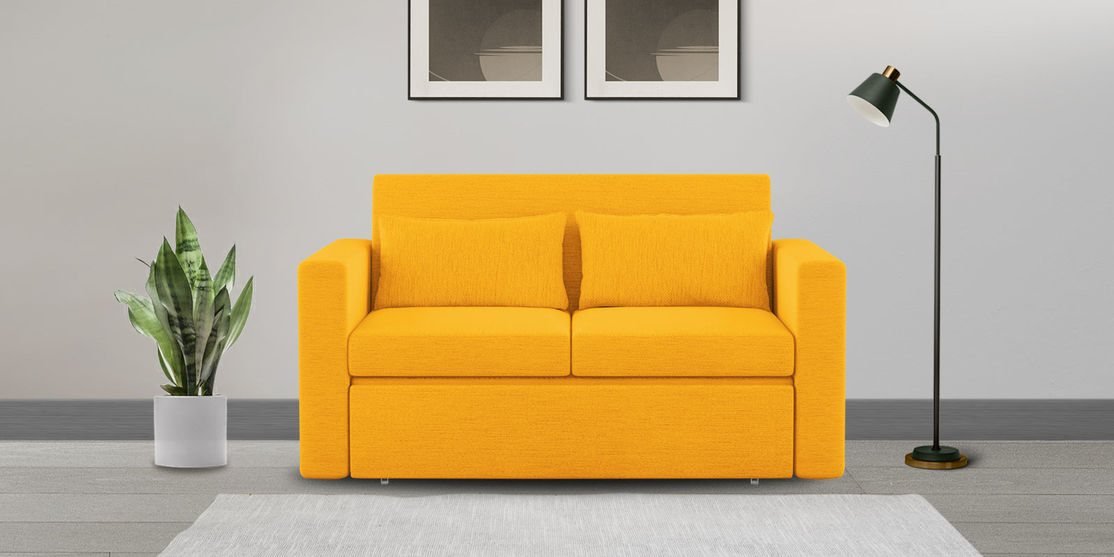 River Fabric 2 Seater Pull Out Sofa Cum Bed In Bold yellow Colour