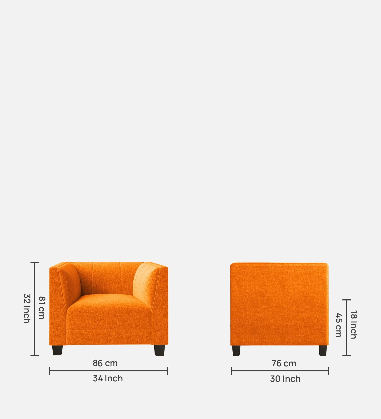 Chastin Fabric 1 Seater Sofa in Vivid Orange Colour