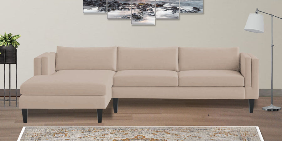 Jasper Velvet Rhs Sectional Sofa 3 Lounger In Camel Beige Colour - Febonic Living