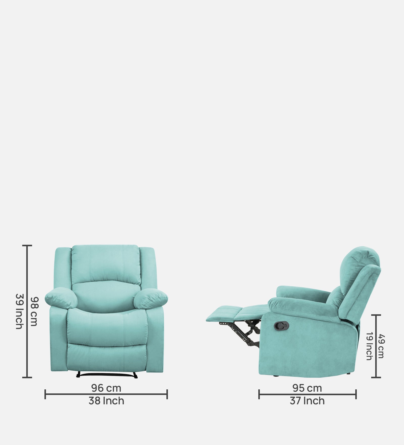 Henry Velvet Manual 1 Seater Recliner In Barmunda Aqua Colour