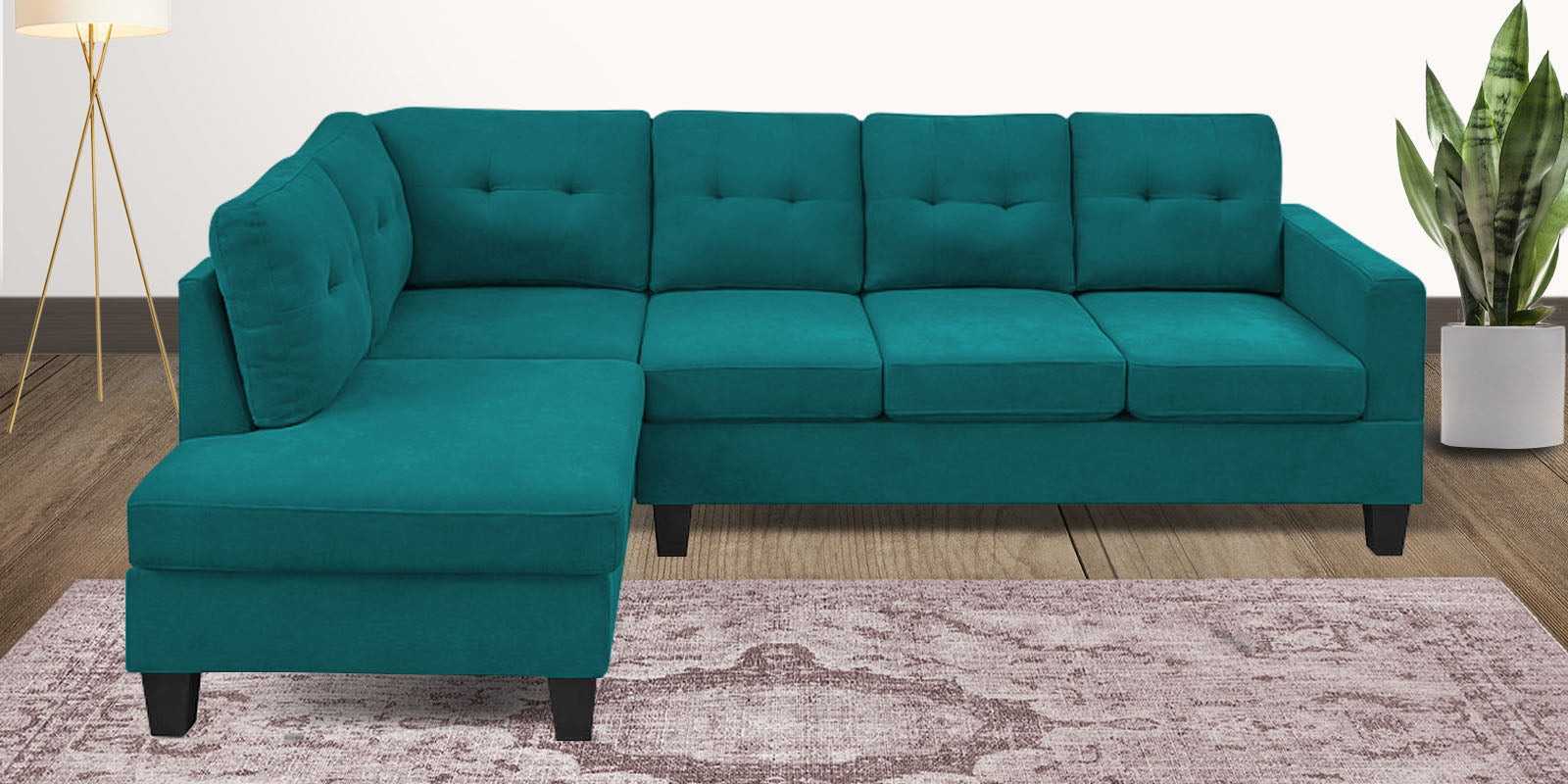 Thomas Fabric RHS Sectional Sofa (3+Lounger) in Sea Green Colour