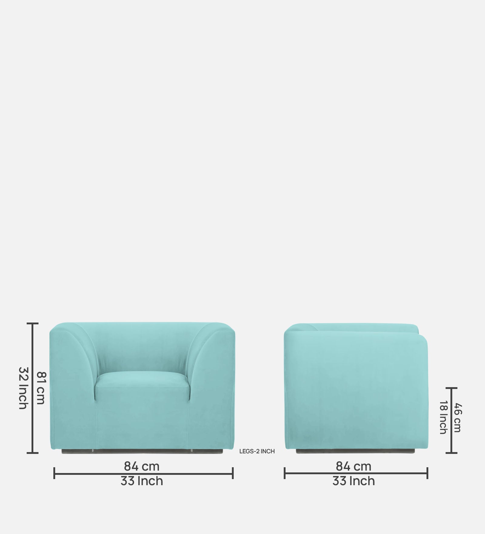 Bufa Velvet 1 Seater Sofa in Barmunda Aqua Blue Colour