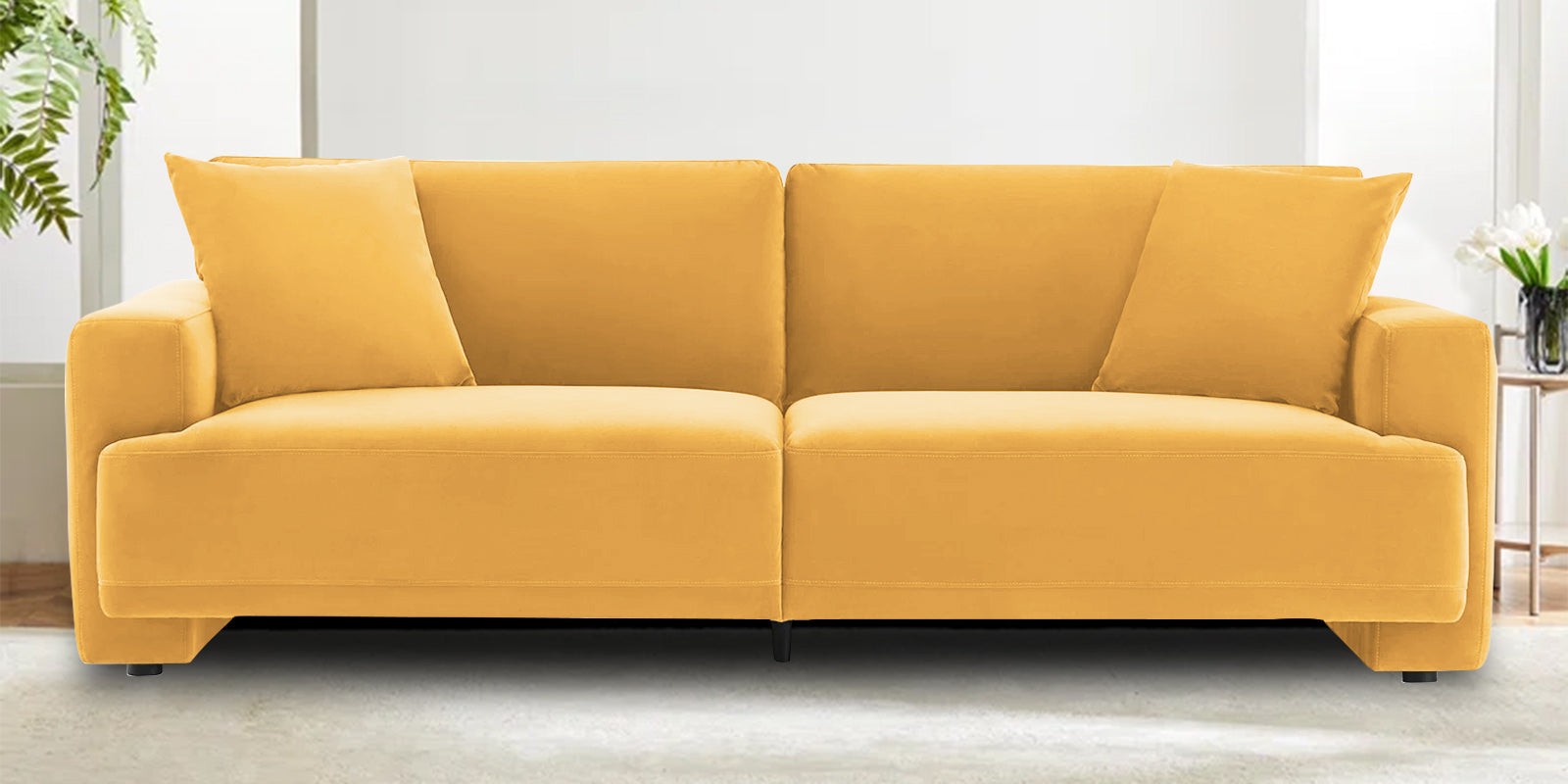 Kosta Velvet 3 Seater Sofa in Turmeric Yellow Colour