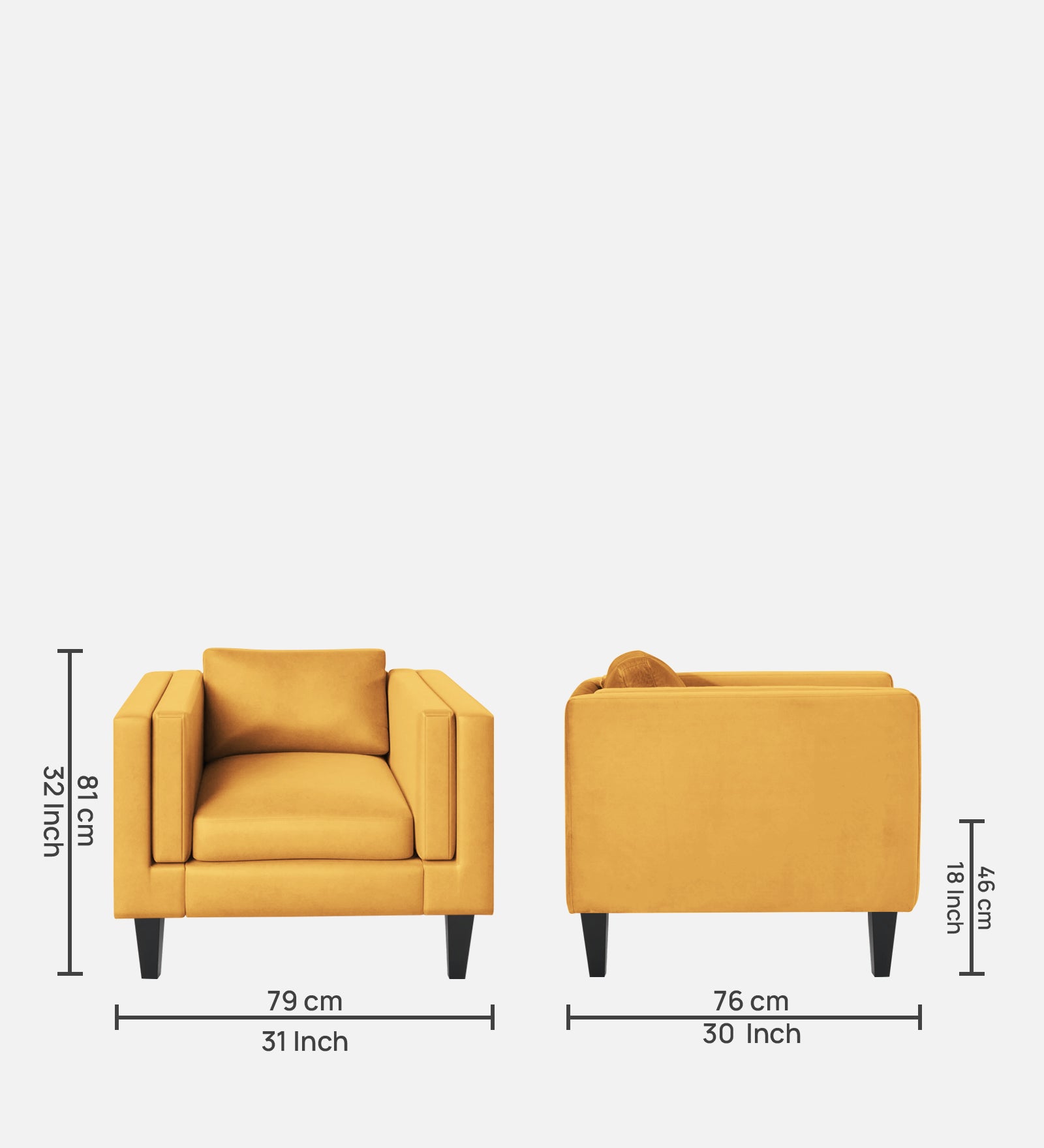 Jasper Velvet 1 Seater Sofa in Turmeric yellow Colour