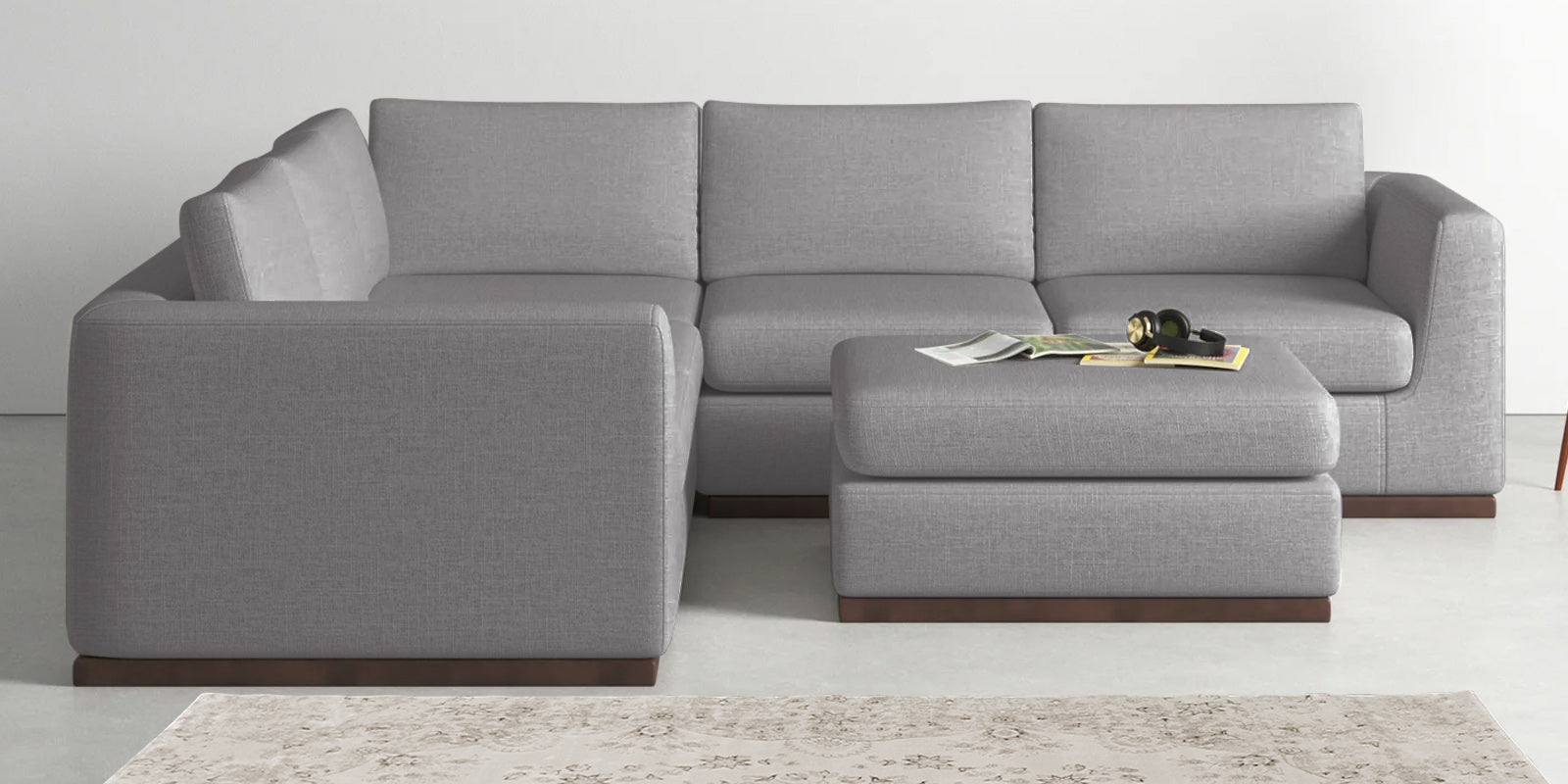 Freedom Velvet 6 Seater LHS Sectional Sofa In light grey Colour