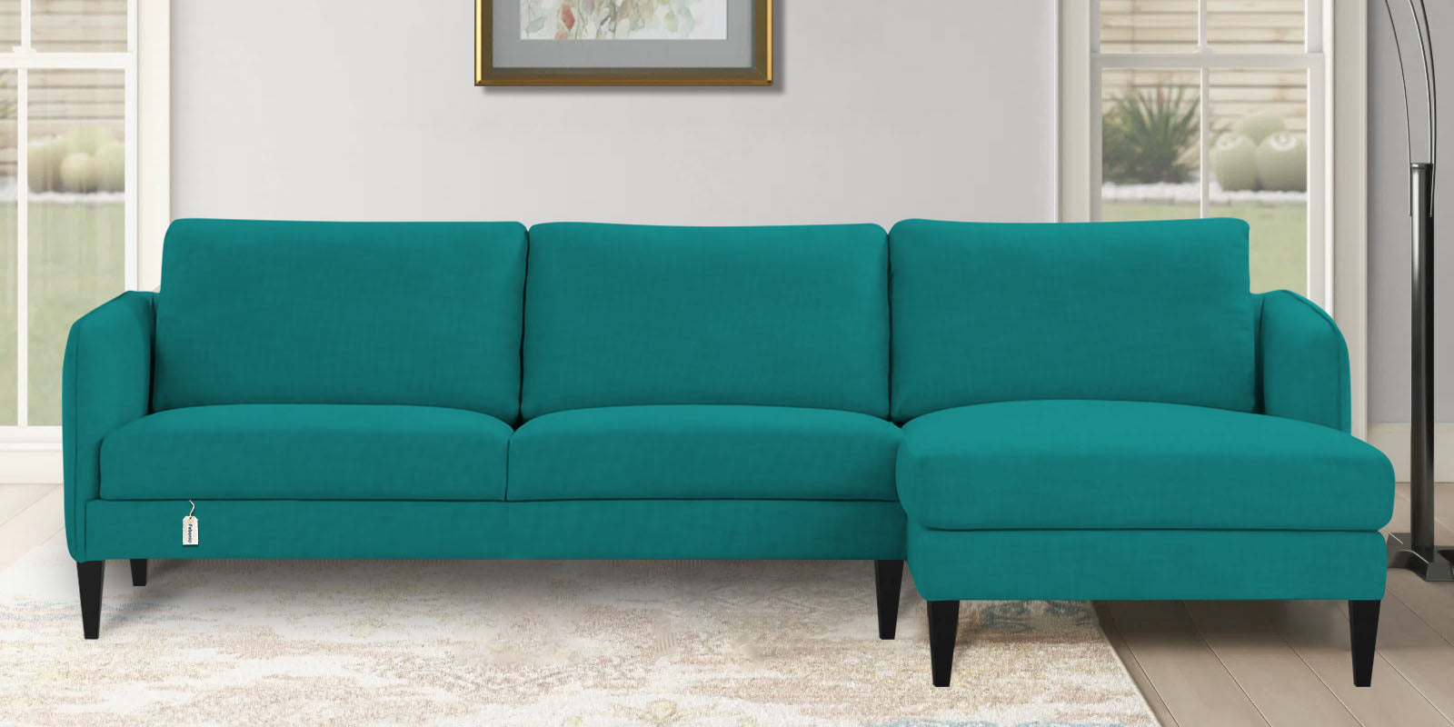 Piku Fabric LHS Sectional Sofa (3+Lounger) in Sea Green Colour