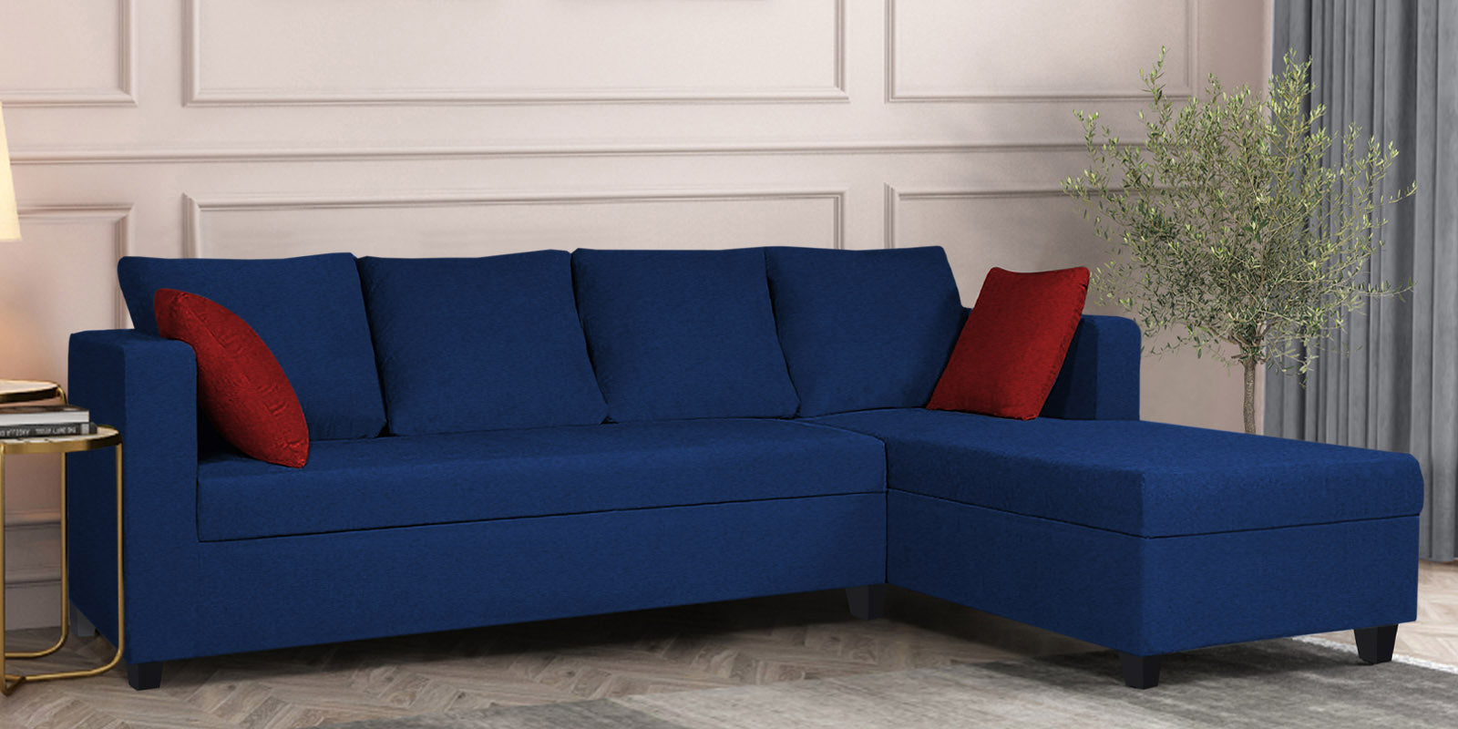 Nebula Fabric LHS Sectional Sofa (3+Lounger) in Royal Blue Colour