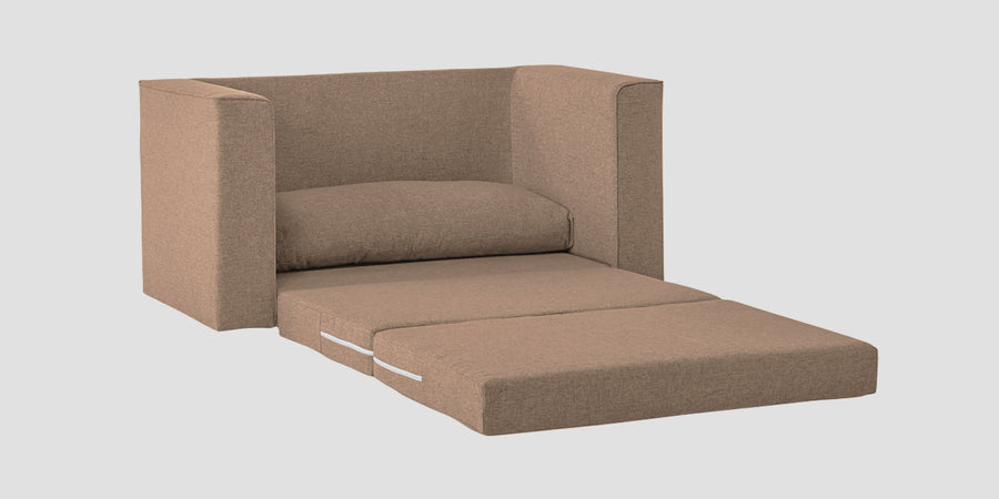 Kenia Fabric 2 Seater Foldable Sofa Cum Bed In Cookie Beige Colour - Febonic Living