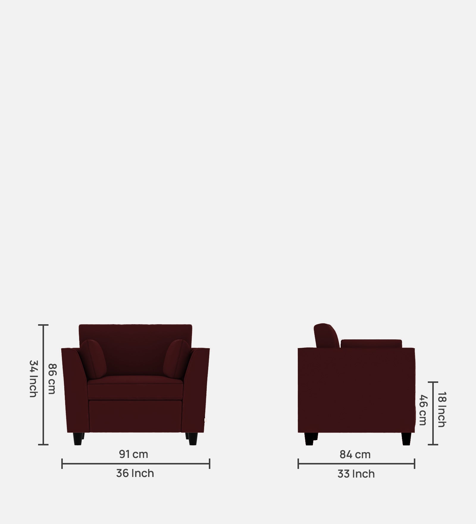 Bristo Velvet 1 Seater Sofa in Dark Maroon Colour With Storage