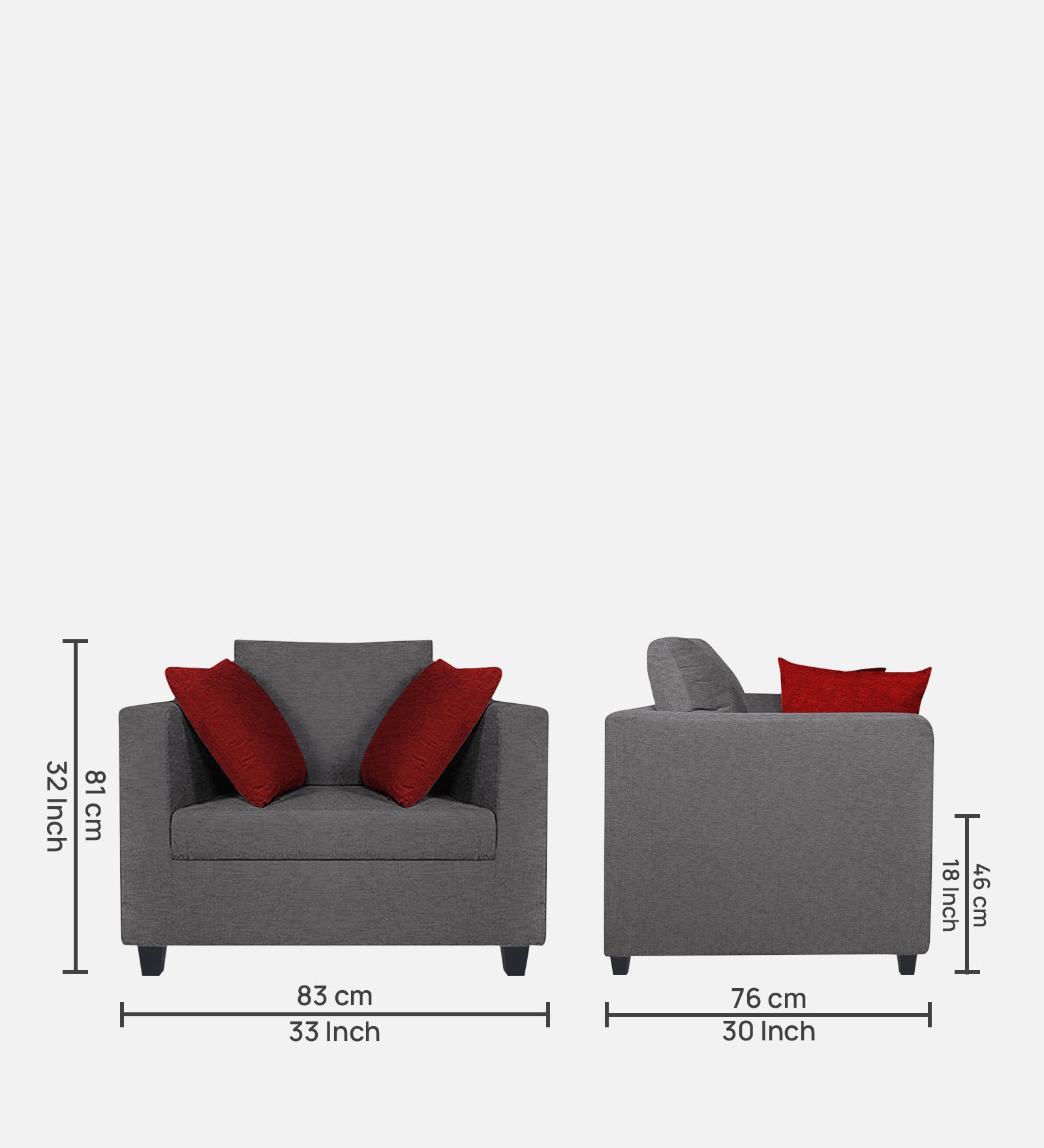 Nuska Fabric 1 Seater Sofa in Sudo Grey Colour