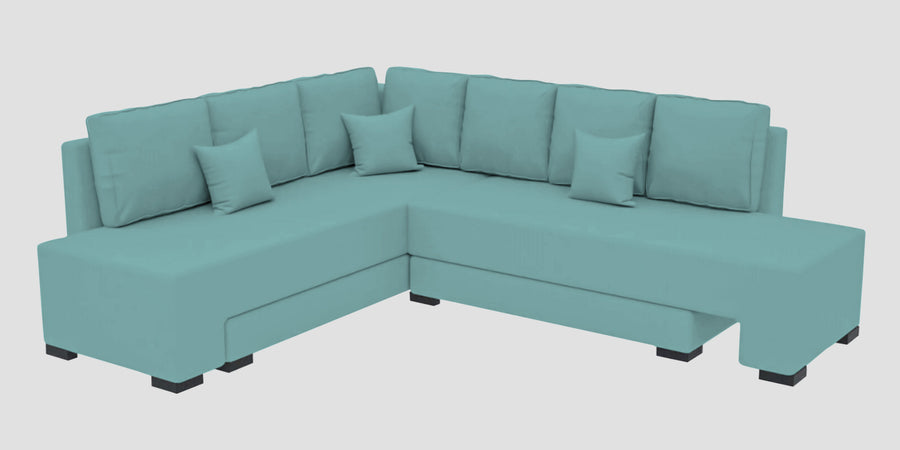 Corby Velvet Lhs 6 Seater Convertible Sofa Cum Bed In Barmunda Aqua Colour - Febonic Living