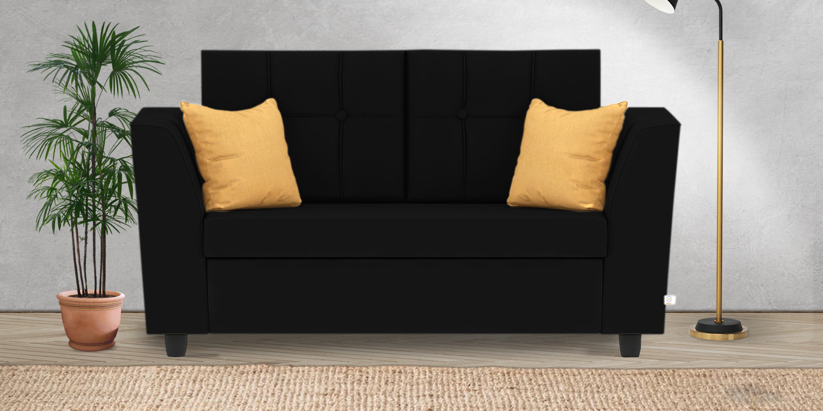 Nestin Velvet 2 Seater Sofa in Adam Black Colour